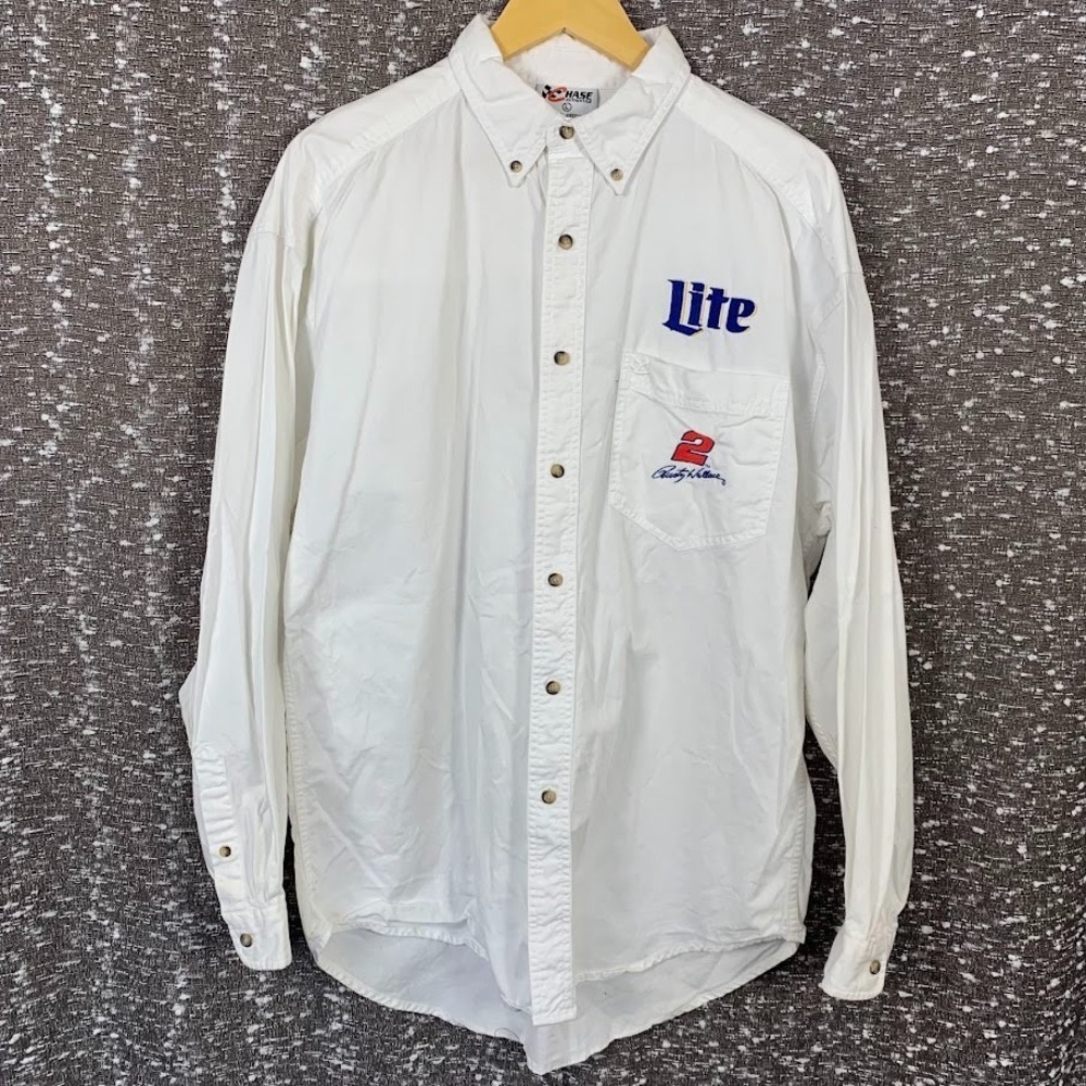 Chase Authentics Button Down Shirt Miller Lite Rusty Wallace Nascar Men's Large‎